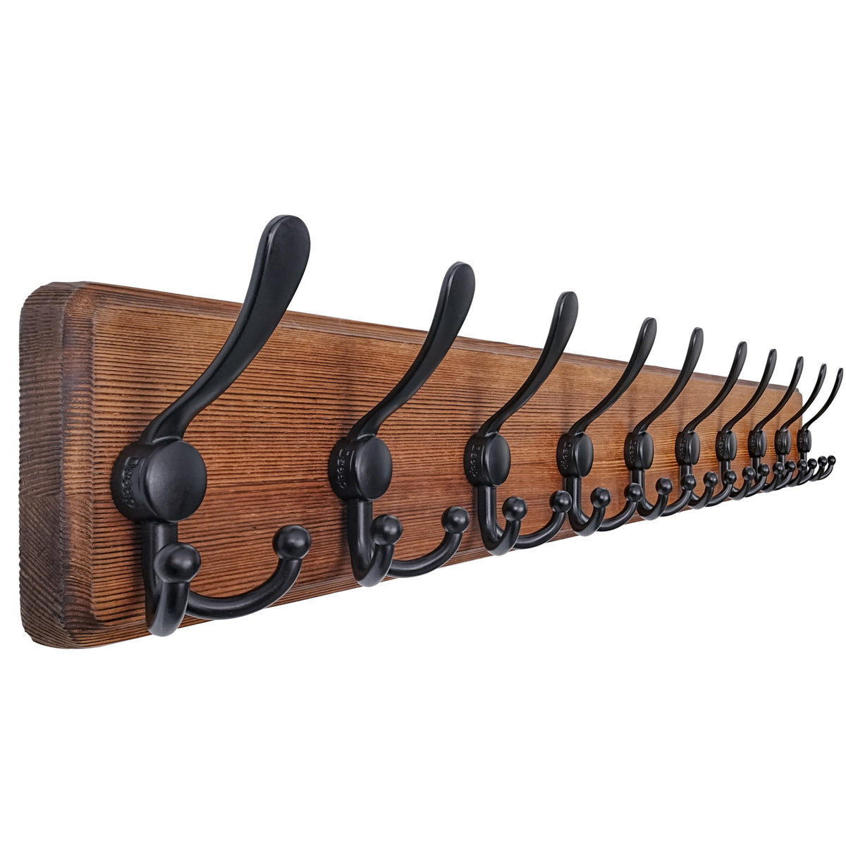 Dseap Coat Rack Wall - Heavy-Duty 38-1/4" Long, with Reinforced 10 Custom Tri-Hooks, Solid Wood Wall Hanger for Coats Hat Jackets - Rustic Farmhouse Entryway Hallway Storage, Black