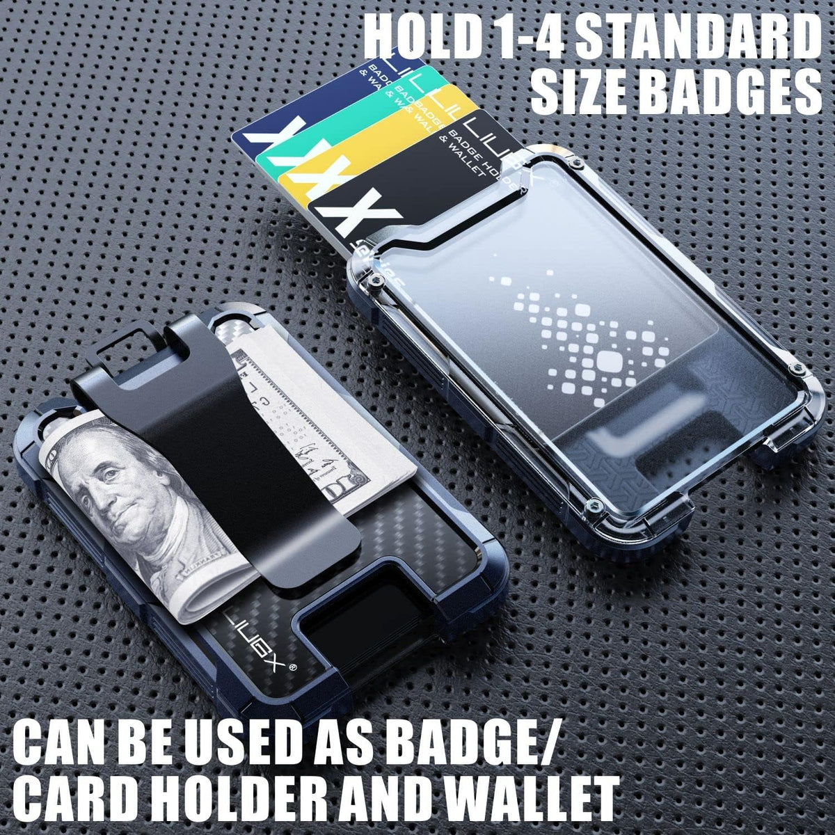 LIUGX Carbon Fiber Badge Holder with Metal Clip, 4 Cards, for Office IDs