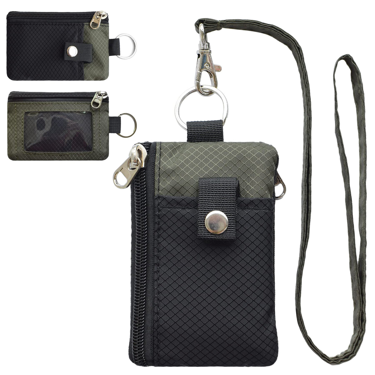 CHENSPRX Minimalist RFID Blocking Small Wallet with ID Window,WaterResistant Zip Id Case Wallet with Lanyard Keychain for Cards,Cash,Travel,Women,Men