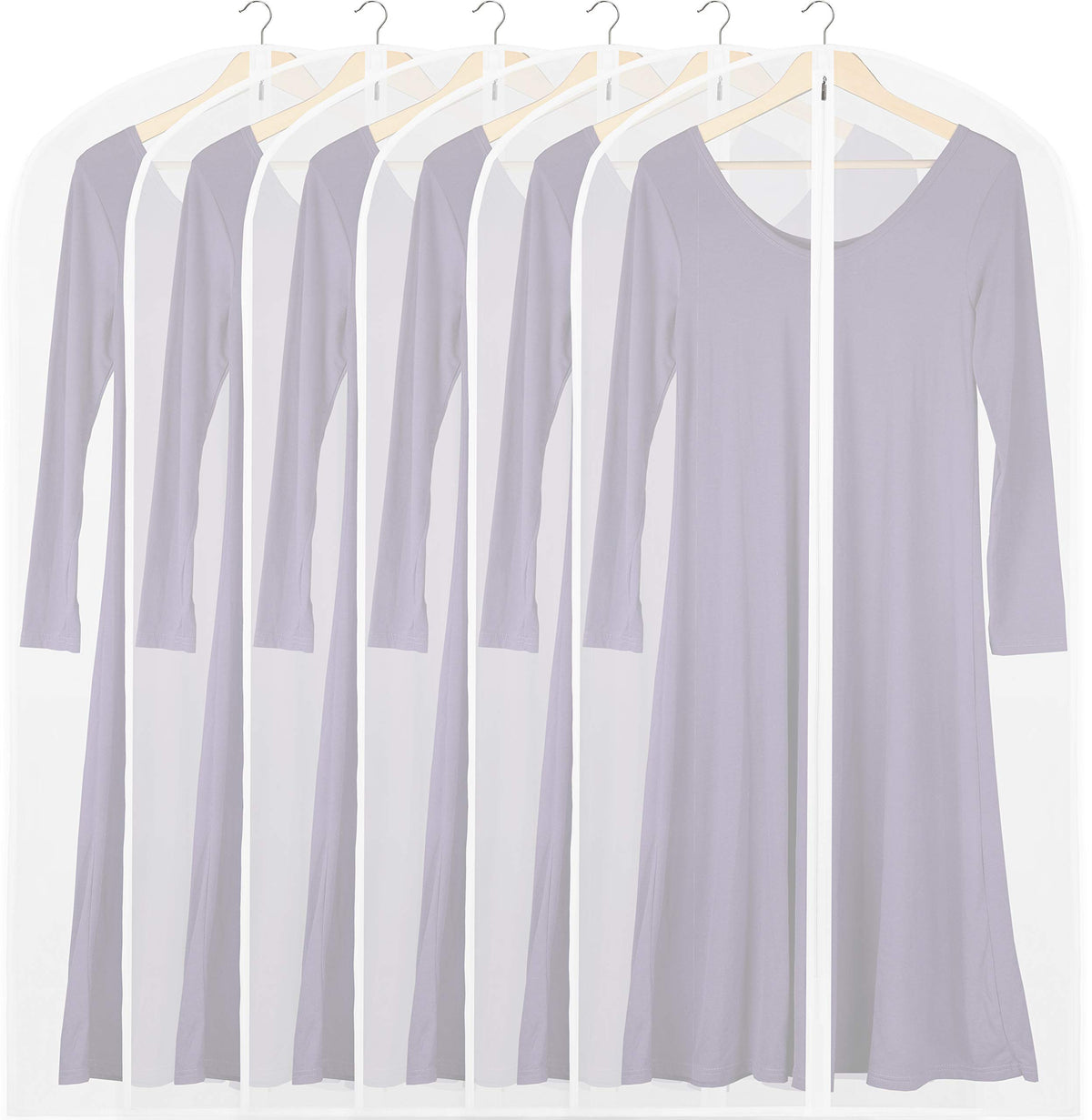 Simple Houseware 50-Inch Translucent Garment Bags with Zipper, 6 Pack