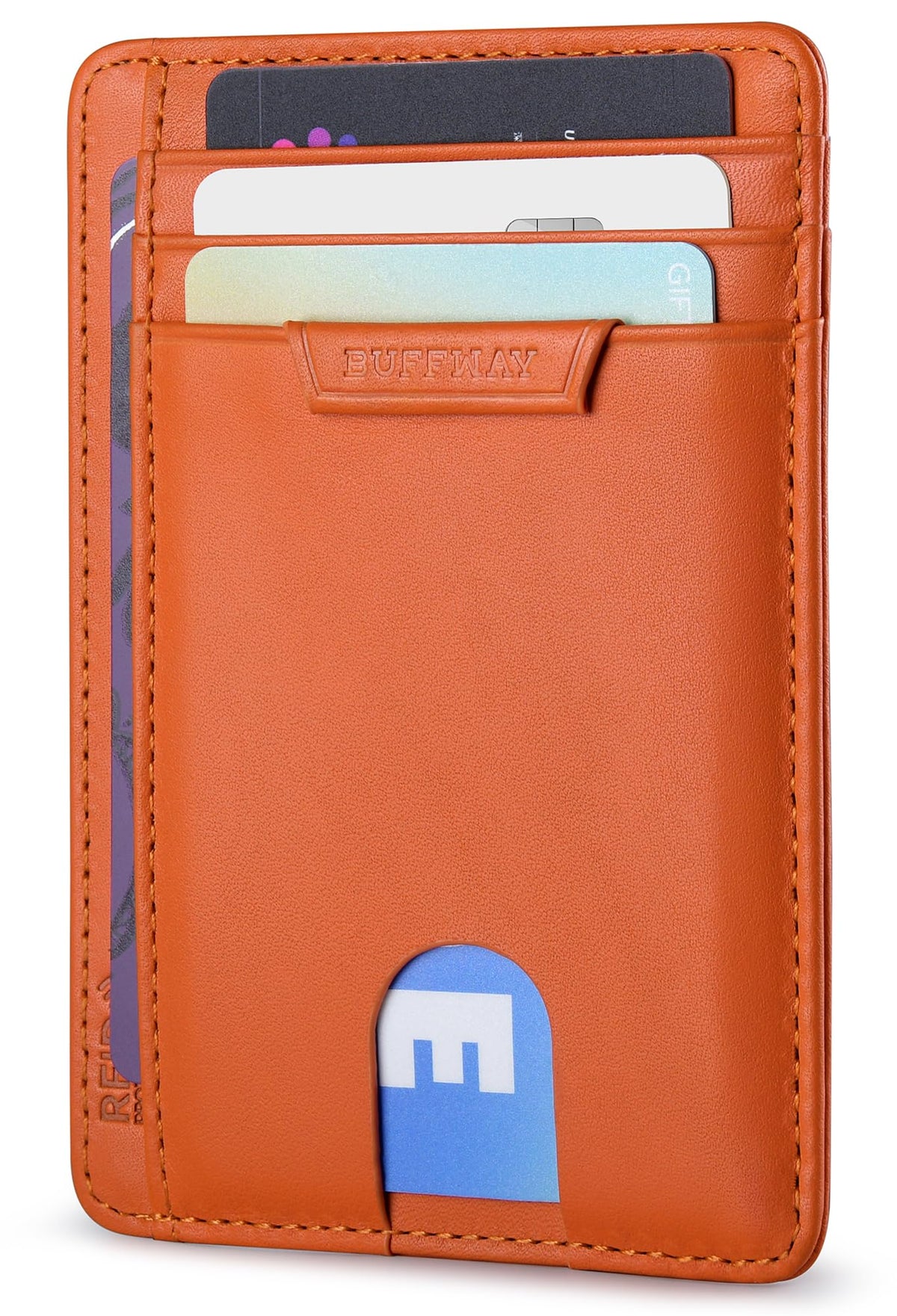 Buffway Slim Minimalist Front Pocket RFID Blocking Leather Wallets for Men and Women - Alaska Cherry