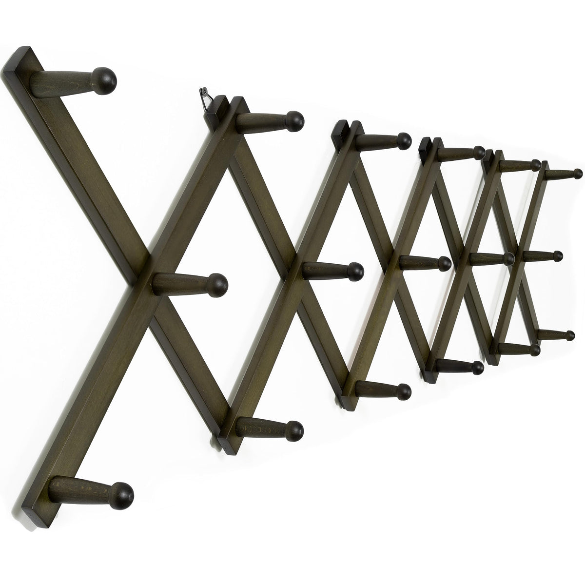 WEBI Accordion Wall Hanger, Wooden Coat Rack Wall Mounted, Hat & Cap Hook Rack, 16 Peg Hooks, Walnut Color