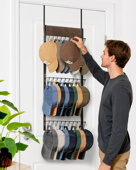 FANGSUN Over the Door Hat Organizer with 30 Hooks, 3-Tier Hat Rack for Door