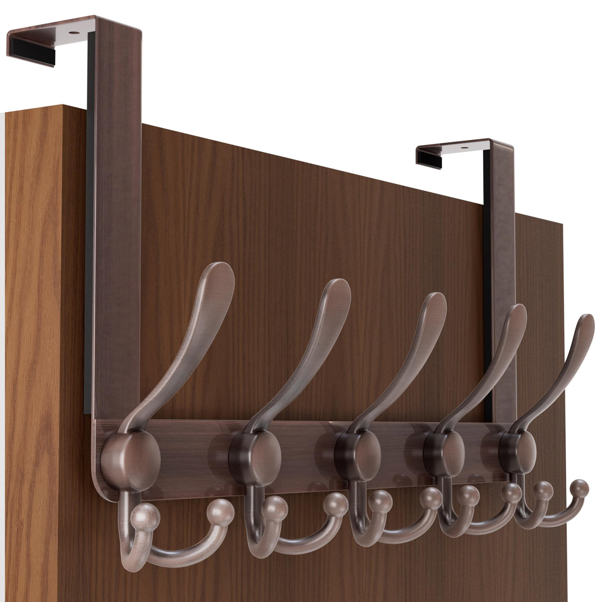 SKOLOO Over The Door Hook - for Doors up to 1-3/4'' Thickness, Metal Door Hanger with 5 Triple Hooks, Black Over The Door Hanger for Coats, Hats, Towels, Assembly Required