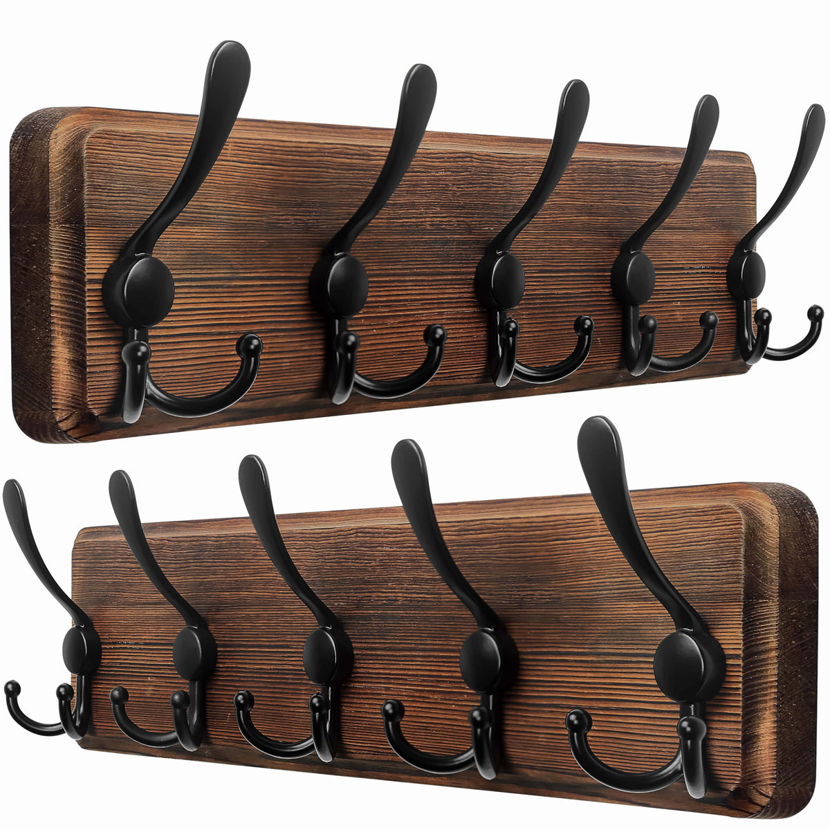 Dseap Coat Rack Wall - Heavy-Duty 38-1/4" Long, with Reinforced 10 Custom Tri-Hooks, Solid Wood Wall Hanger for Coats Hat Jackets - Rustic Farmhouse Entryway Hallway Storage, Black