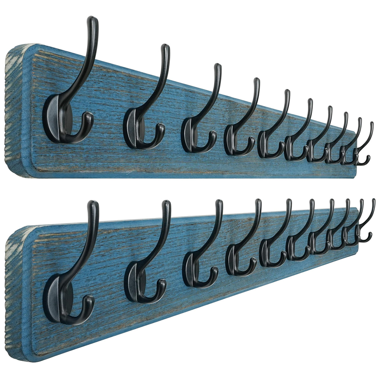 Dseap Wall Mounted Coat Rack: Patented, Heavy-Duty, 17.4" Long 5-Double-Hooks Wooden Hanger Rail for Winter Coats, Hat, Jacket, Clothing - Natural & Black