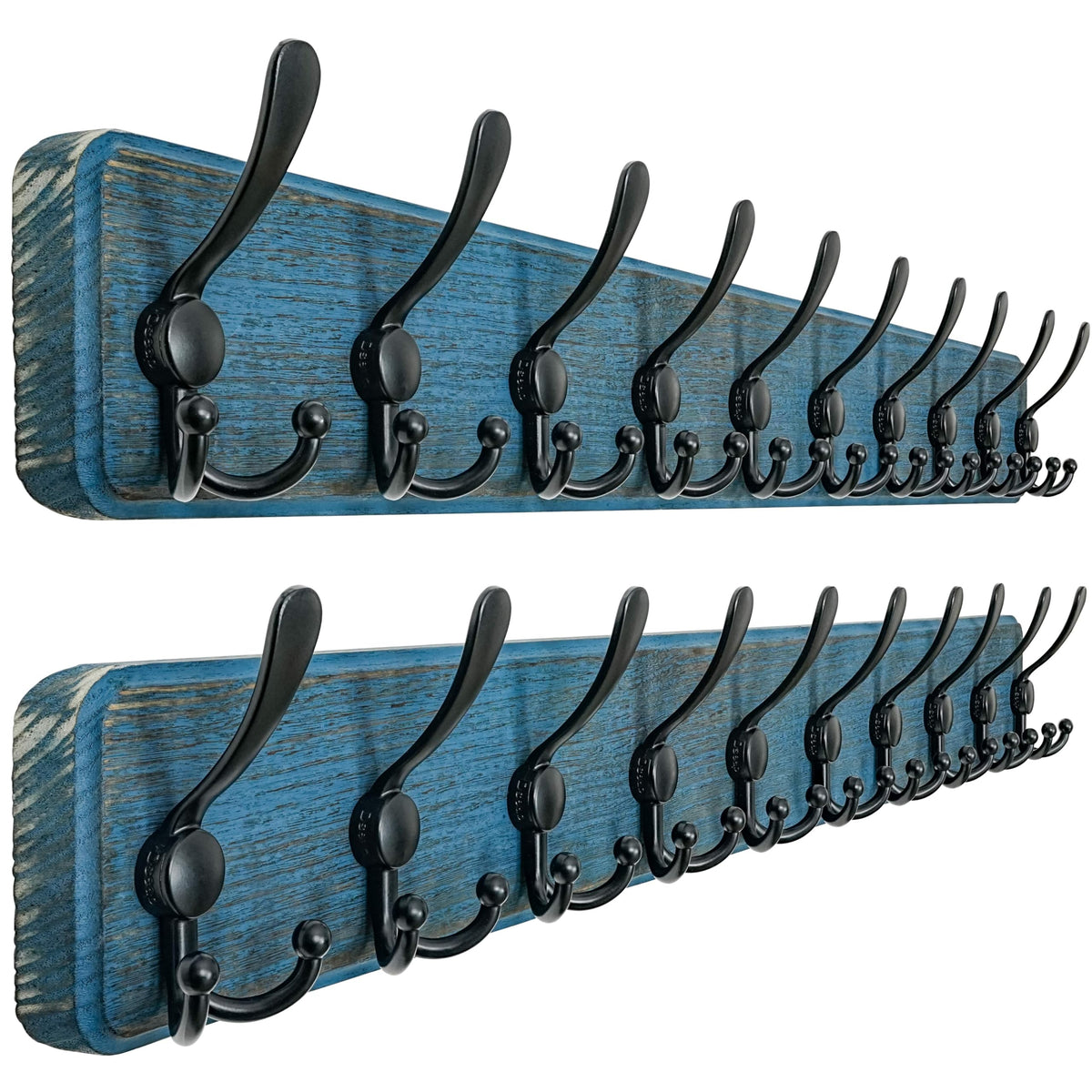 Dseap Coat Rack Wall - Heavy-Duty 38-1/4" Long, with Reinforced 10 Custom Tri-Hooks, Solid Wood Wall Hanger for Coats Hat Jackets - Rustic Farmhouse Entryway Hallway Storage, Black