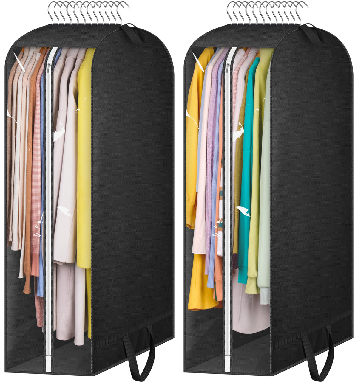 KIMBORA 10" Gusseted Clear Garment Bags for Hanging Clothes Storage, 43" Suit Bags for Closet Storage with Handles, Garment Covers for Coats, Jackets, Sweaters (2 Packs, Grey)