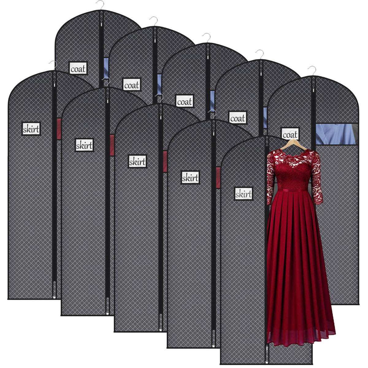 Univivi 60 Inch Lightweight Garment Bag for Hanging Clothes, 10 Pack, Black