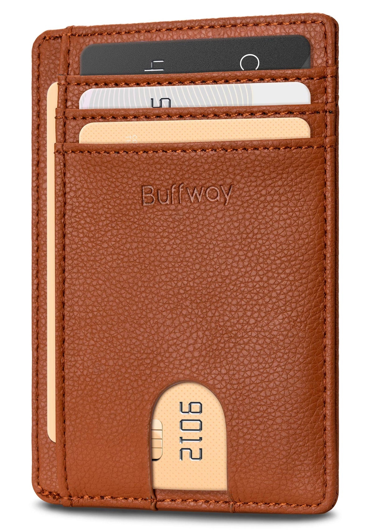 Buffway Slim Minimalist Front Pocket RFID Blocking Leather Wallets for Men and Women - Alaska Cherry