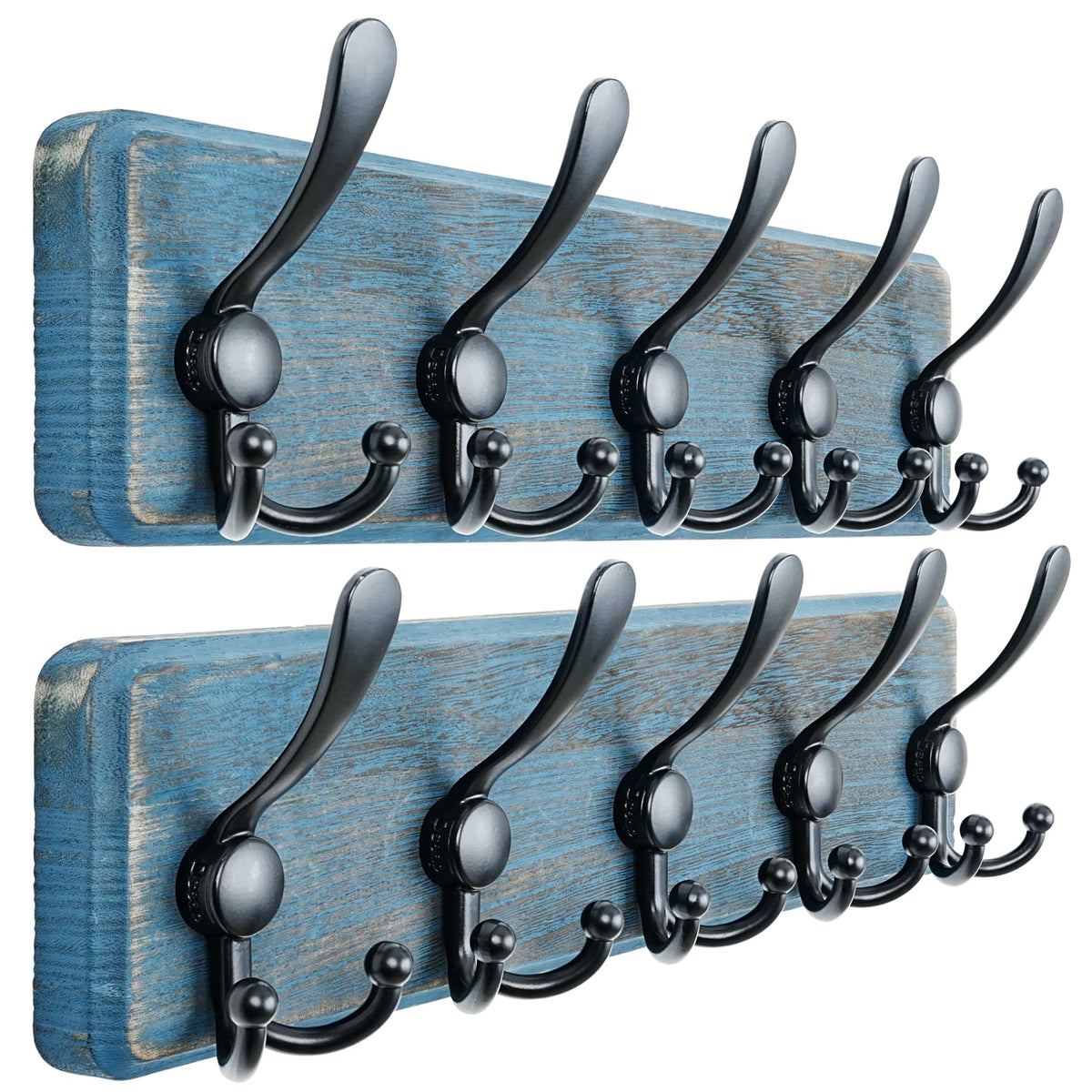 Dseap Coat Rack Wall - Heavy-Duty 38-1/4" Long, with Reinforced 10 Custom Tri-Hooks, Solid Wood Wall Hanger for Coats Hat Jackets - Rustic Farmhouse Entryway Hallway Storage, Black