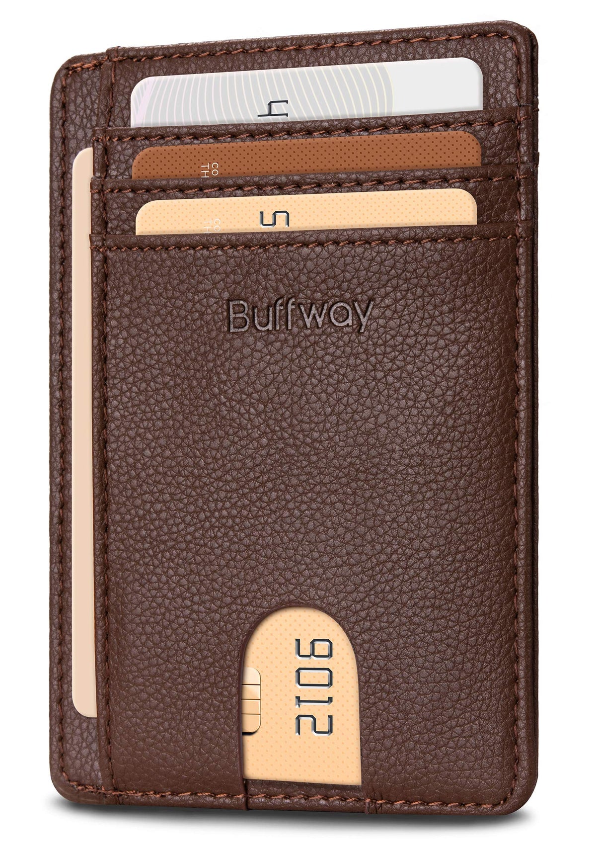 Buffway Slim Minimalist Front Pocket RFID Blocking Leather Wallets for Men and Women - Alaska Cherry