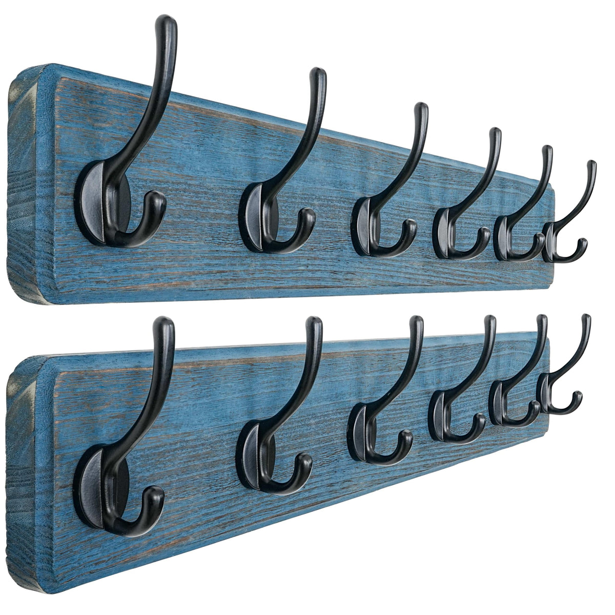 Dseap Wall Mounted Coat Rack: Patented, Heavy-Duty, 17.4" Long 5-Double-Hooks Wooden Hanger Rail for Winter Coats, Hat, Jacket, Clothing - Natural & Black