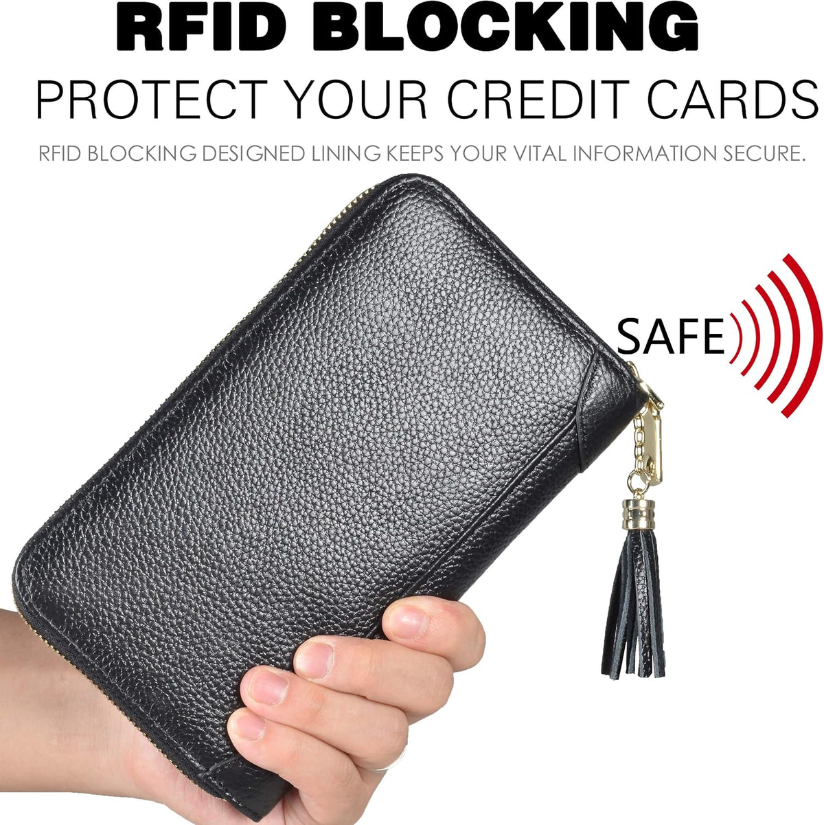 Easyoulife Credit Card Holder Wallet Womens Zipper Leather Case Purse RFID Blocking