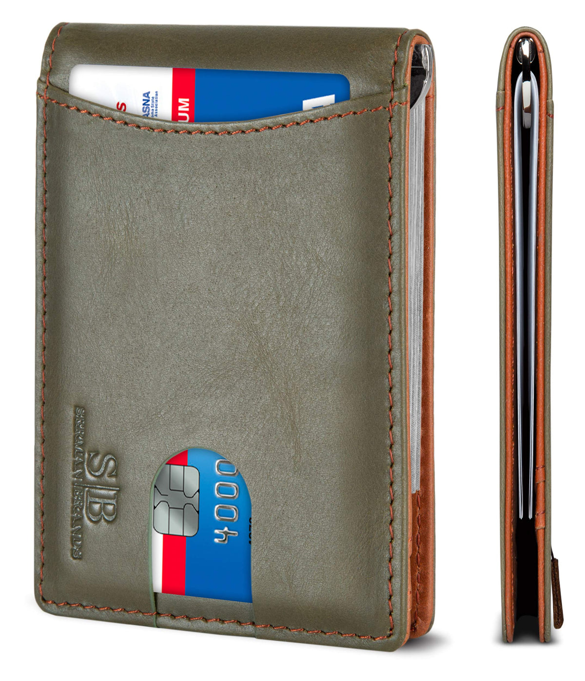 SERMAN BRANDS RFID Blocking Slim Bifold Genuine Leather Minimalist Front Pocket Wallets for Men with Money Clip Thin Mens