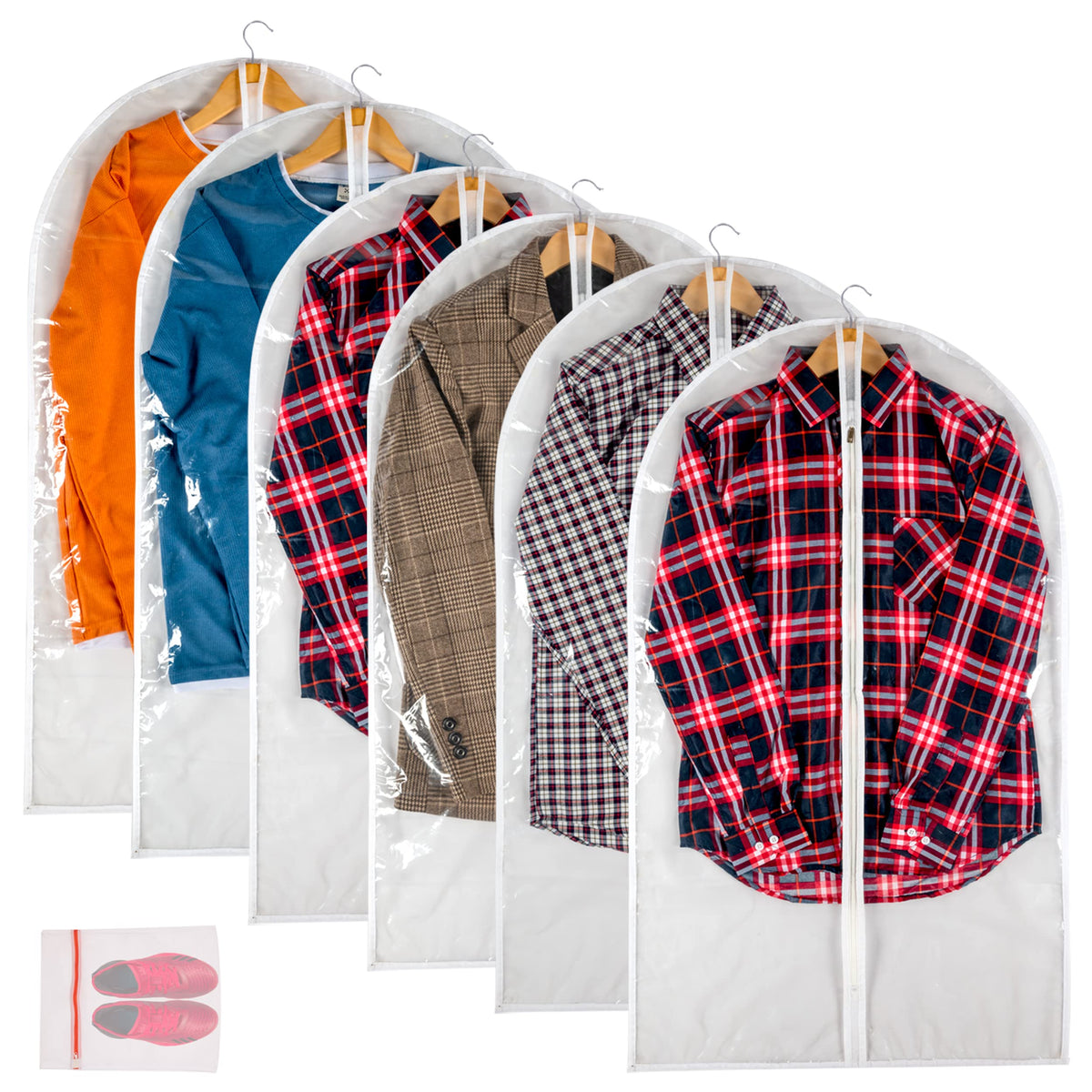 Clear Garment Bags For Hanging Clothes, 36" Women Suit Bags, Plastic Garment Bags for Closet Storage, Suit Cover Bags with Zipper for Short Coats, Jackets, Shirts 24"x36"/ 6 Pack