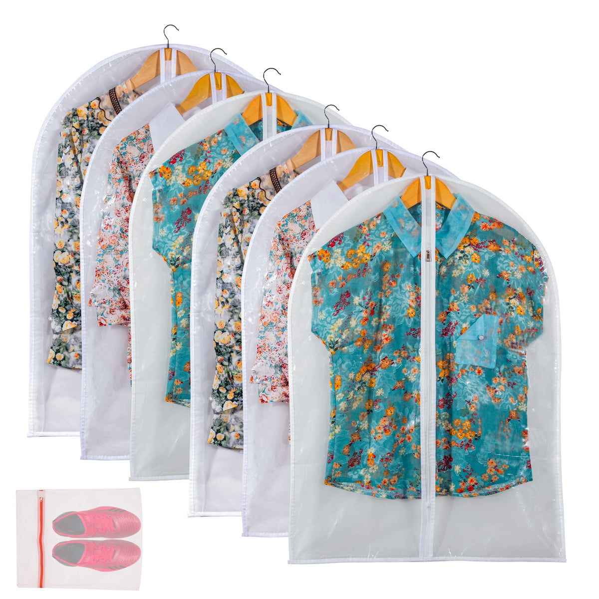 Clear Garment Bags For Hanging Clothes, 36" Women Suit Bags, Plastic Garment Bags for Closet Storage, Suit Cover Bags with Zipper for Short Coats, Jackets, Shirts 24"x36"/ 6 Pack