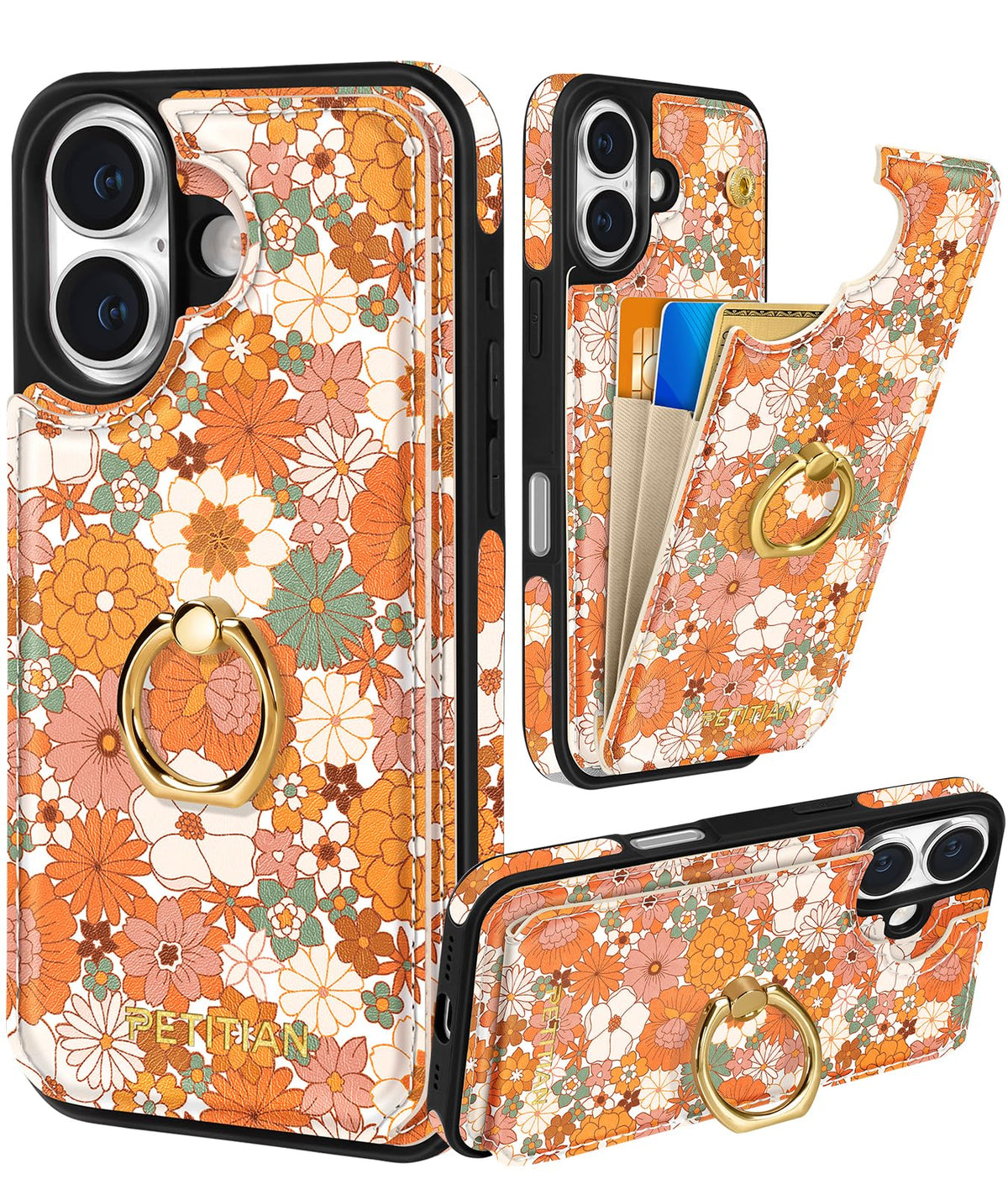 Petitian for iPhone 18 Pro/17 Pro Wallet Case for Women, Vintage Flower