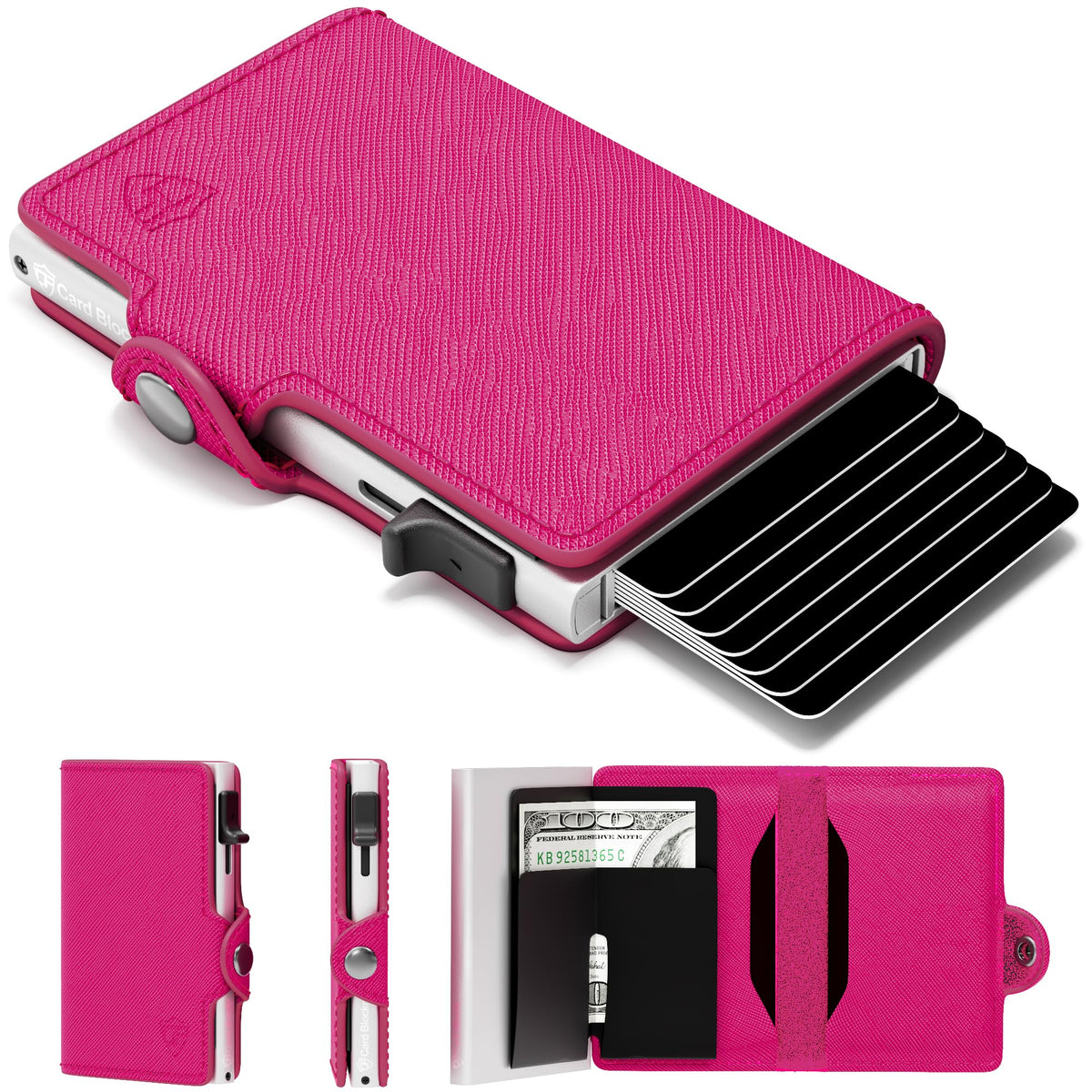 RFID Wallet for Women – Slim Pop-Up Card Holder, Saffiano Light Pink