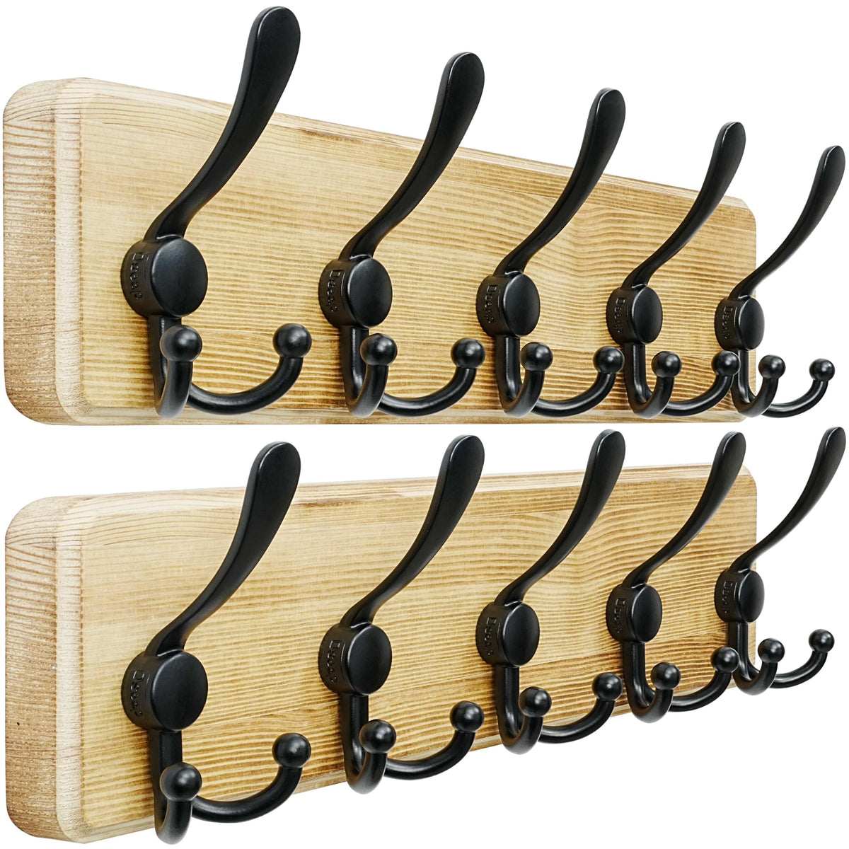 Dseap Coat Rack Wall - Heavy-Duty 38-1/4" Long, with Reinforced 10 Custom Tri-Hooks, Solid Wood Wall Hanger for Coats Hat Jackets - Rustic Farmhouse Entryway Hallway Storage, Black