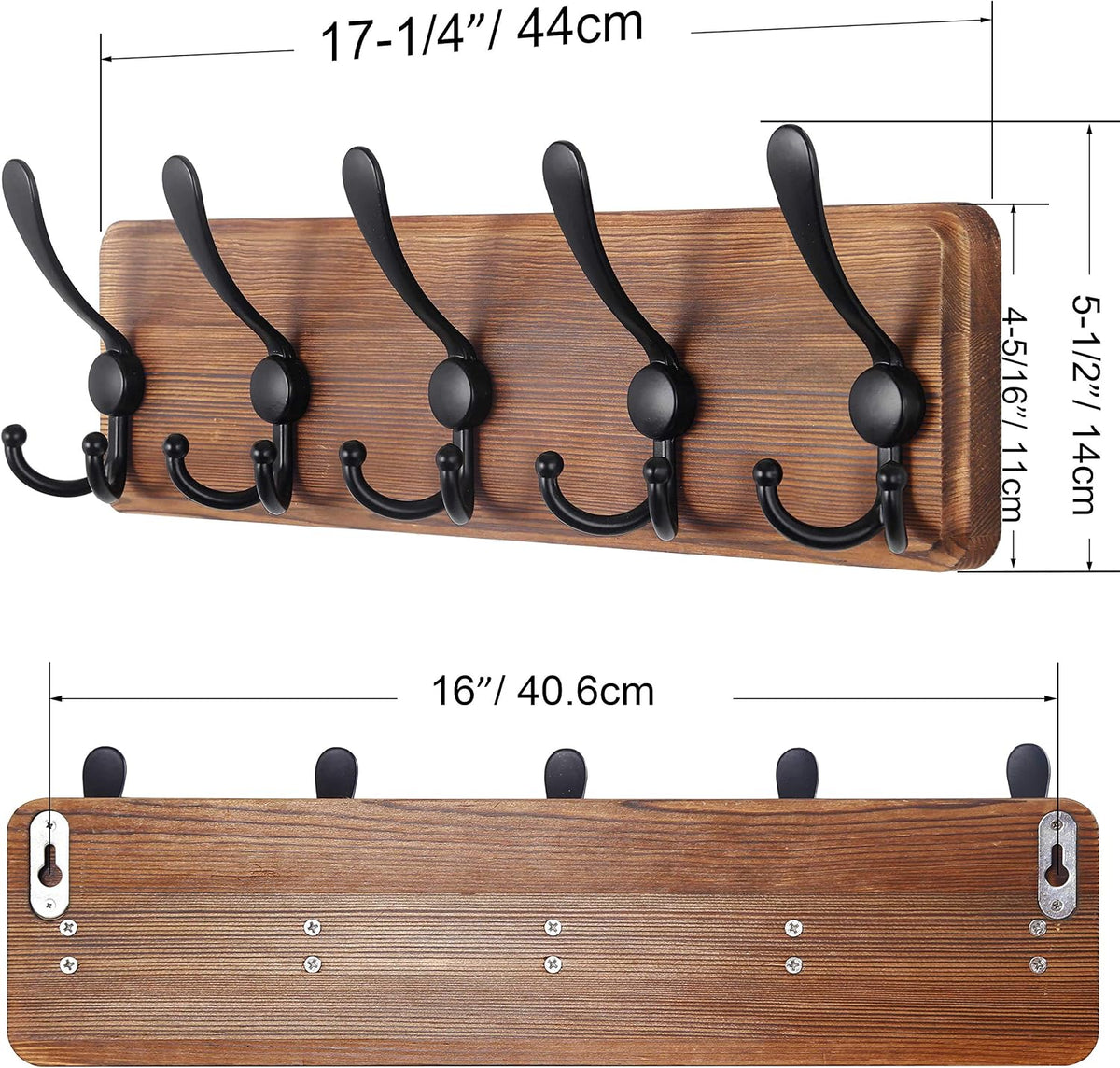 SKOLOO Rustic Coat Rack Wall Mount, 16" Stud Spacing, Solid Wood, Brown