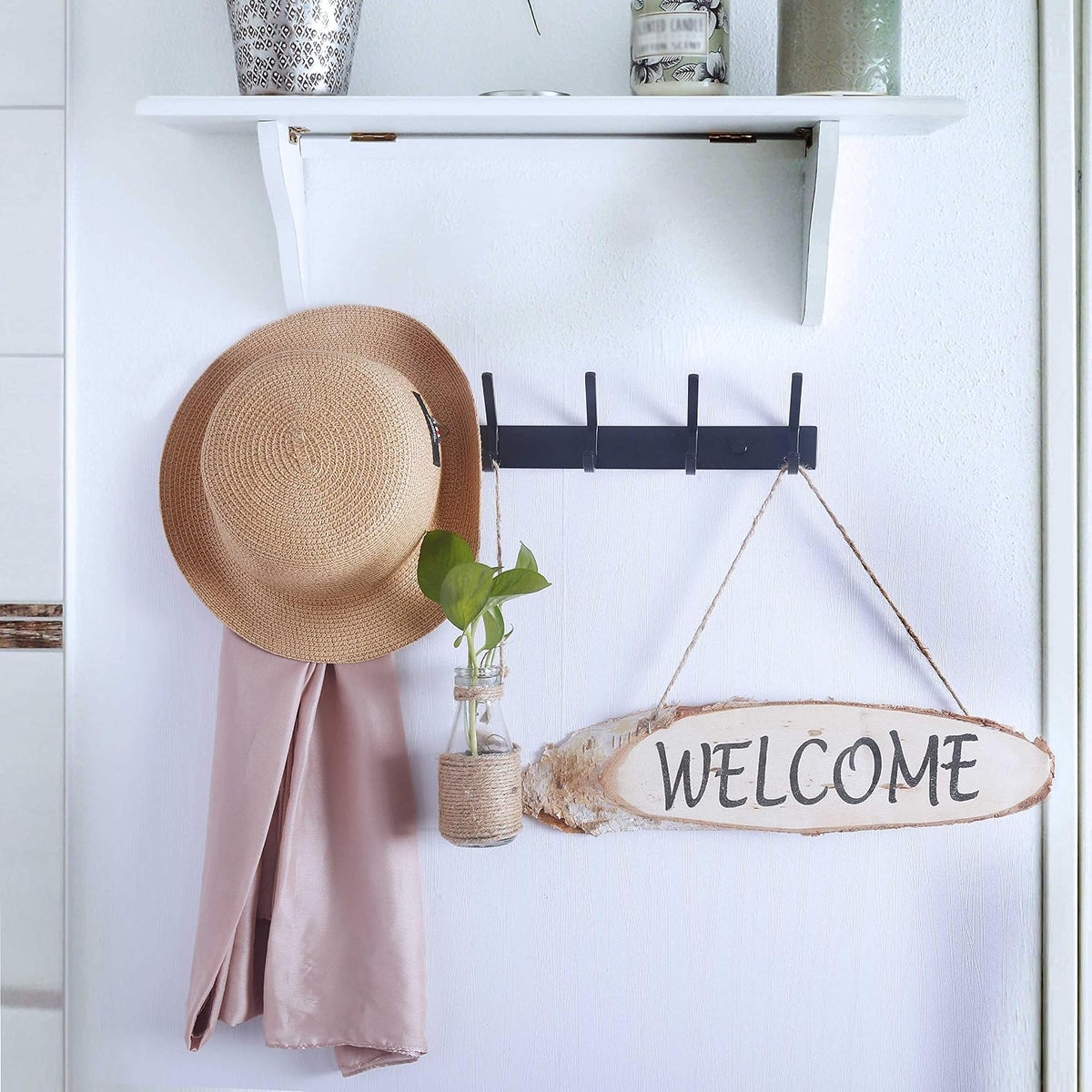 WEBI Coat Rack Wall Mounted,17-1/8 Inch Hooks for Hanging Coats,Heavy Duty Metal Hook Rail with 6 Double Dual Hooks Hanger Wall Mount for Purse Clothes Jacket Backpack Entryway,Black