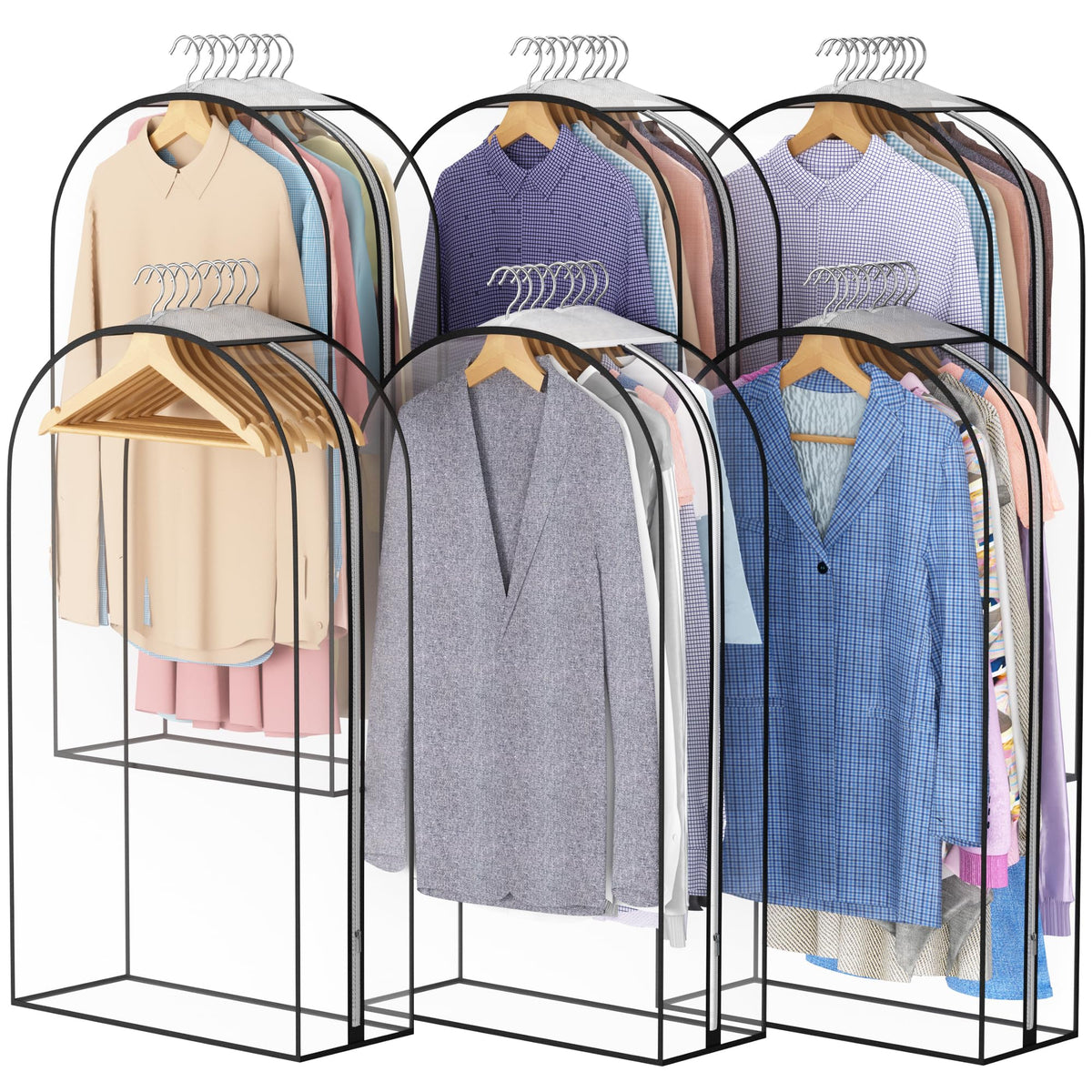 Liuoud Clear Garment Bags for Hanging Clothes 10” Gusseted, 6 Pack, 40”