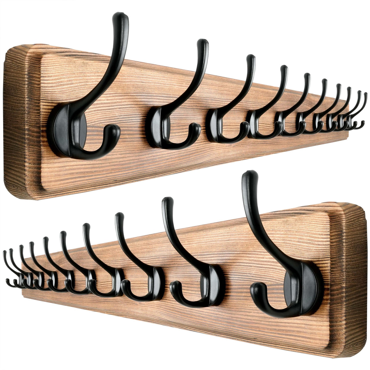 Dseap Wall Mounted Coat Rack: Patented, Heavy-Duty, 17.4" Long 5-Double-Hooks Wooden Hanger Rail for Winter Coats, Hat, Jacket, Clothing - Natural & Black