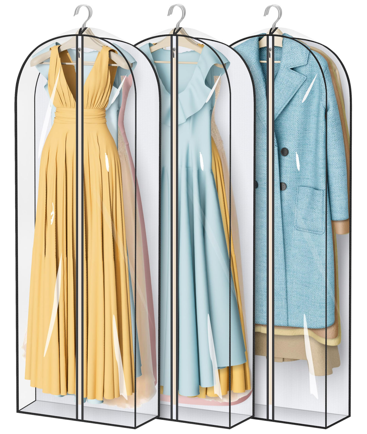 MISSLO 65" Clear Garment Bags for Hanging Clothes 4" Gusseted Dress Bags for Gowns Long Dress Cover for Closet Storage Dress Protector Bag, 2 Packs