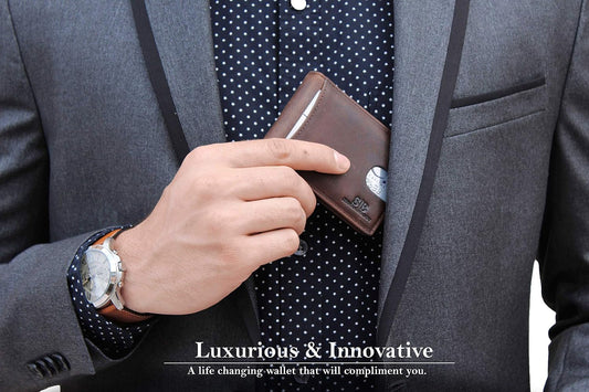 SERMAN BRANDS RFID Blocking Slim Bifold Genuine Leather Minimalist Front Pocket Wallets for Men with Money Clip Thin Mens