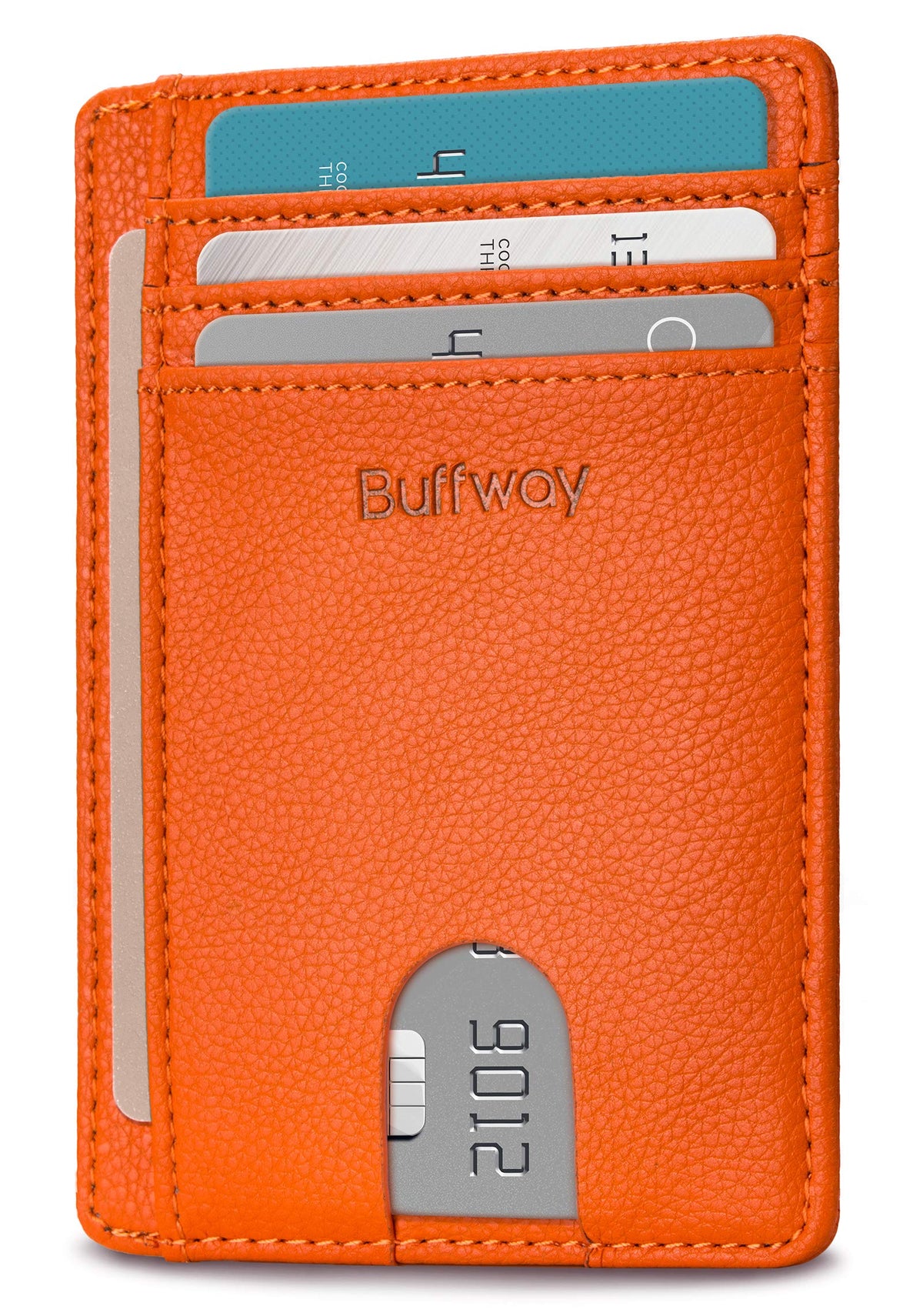 Buffway Slim Minimalist Front Pocket RFID Blocking Leather Wallets for Men and Women - Alaska Cherry