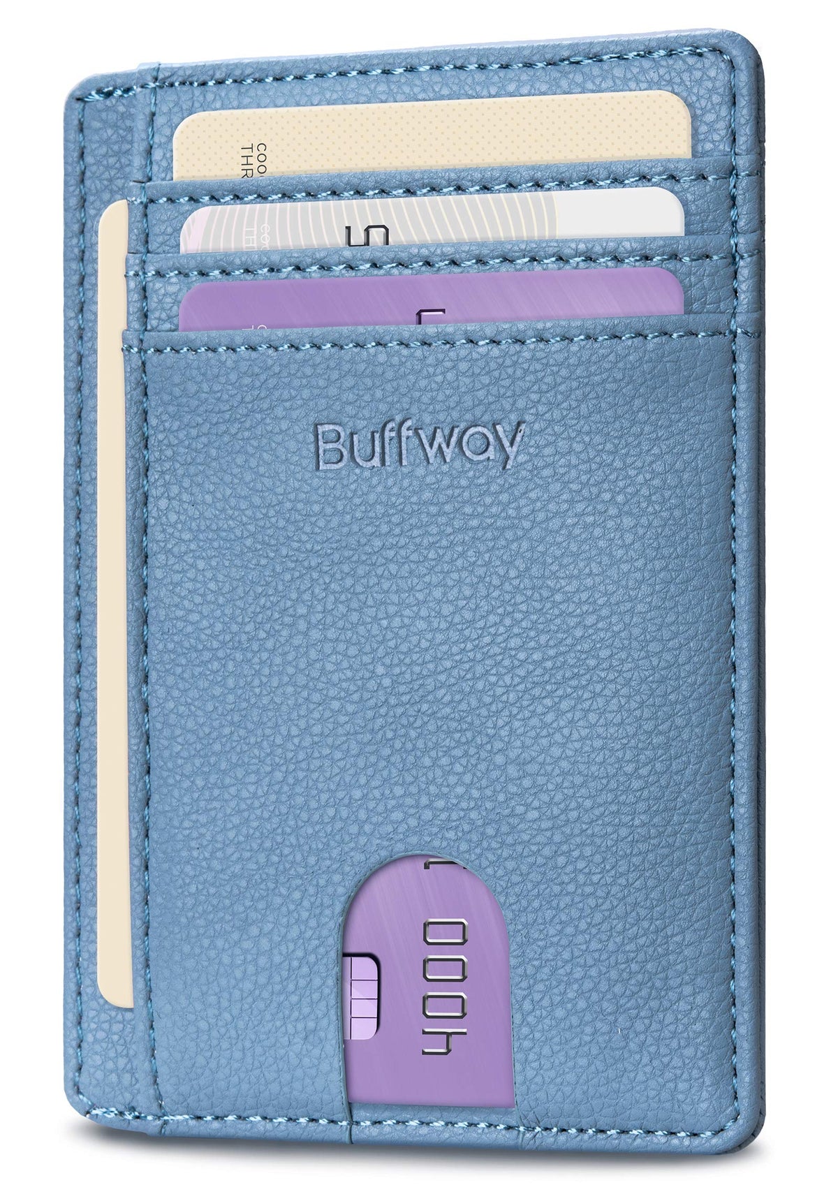 Buffway Slim Minimalist Front Pocket RFID Blocking Leather Wallets for Men and Women - Alaska Cherry
