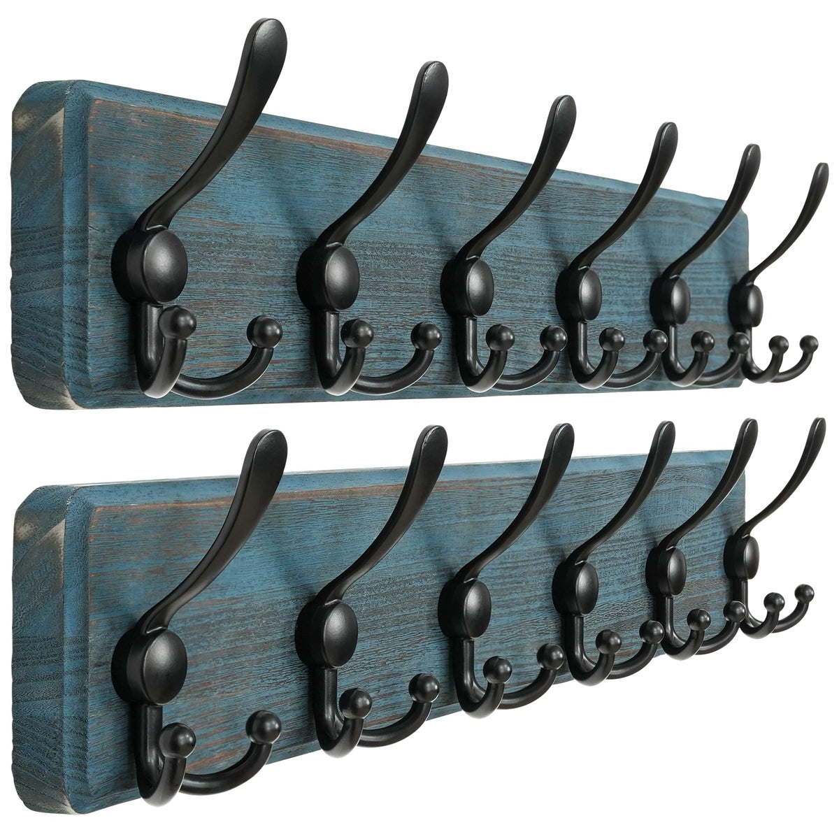 Dseap Coat Rack Wall - Heavy-Duty 38-1/4" Long, with Reinforced 10 Custom Tri-Hooks, Solid Wood Wall Hanger for Coats Hat Jackets - Rustic Farmhouse Entryway Hallway Storage, Black
