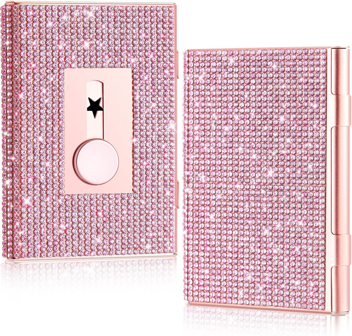 Rhinestone Business Card Holder for Women, Rose Gold