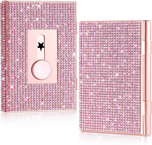 Rhinestone Business Card Holder for Women, Rose Gold