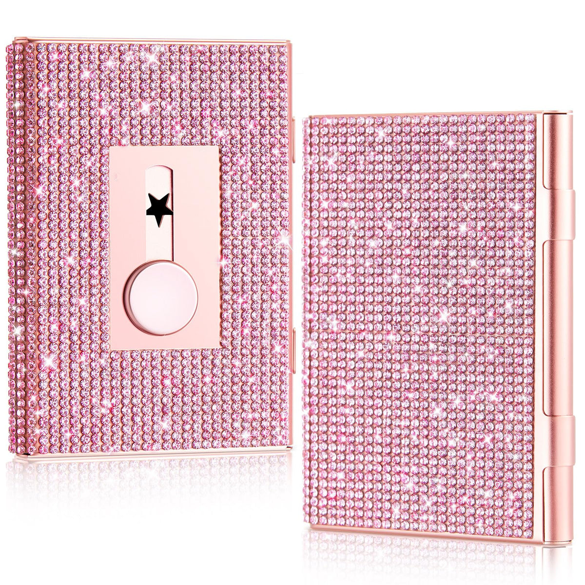 Rhinestone Business Card Holder for Women, Rose Gold