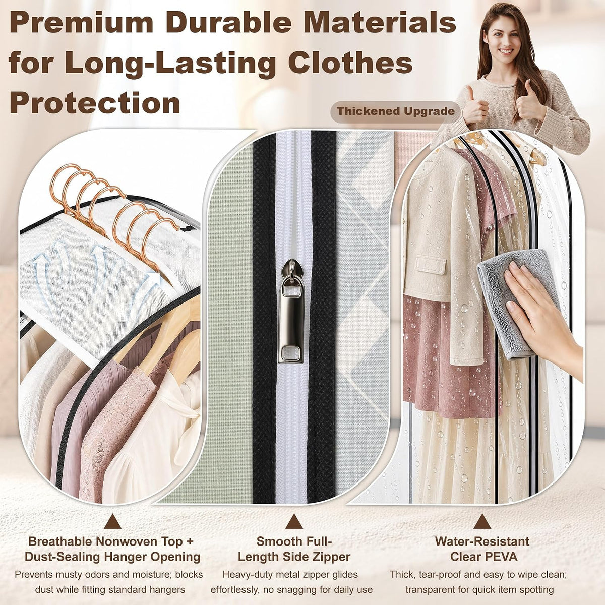 6 Pack Clear Garment Bags for Hanging Clothes 40" 10" Gusset Closet Storage