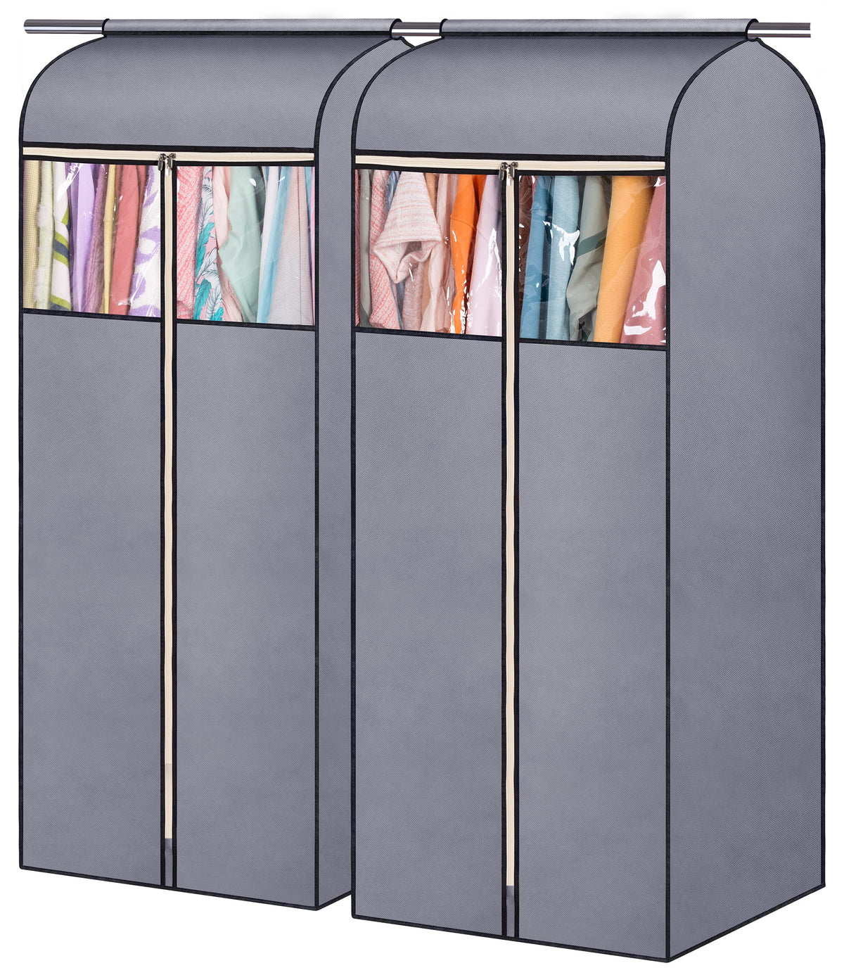 SLEEPING LAMB 35" Garment Bags for Hanging Clothes Storage, Sealed Completely Clothing Rack with Cover with Zipper Clear PVC Window Coat Cover for Closet, Sweaters, Suits protector, 2 Packs, Grey
